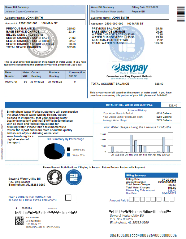 UNITED KINGDOM SEWER & WATER utility bill Word and PDF template